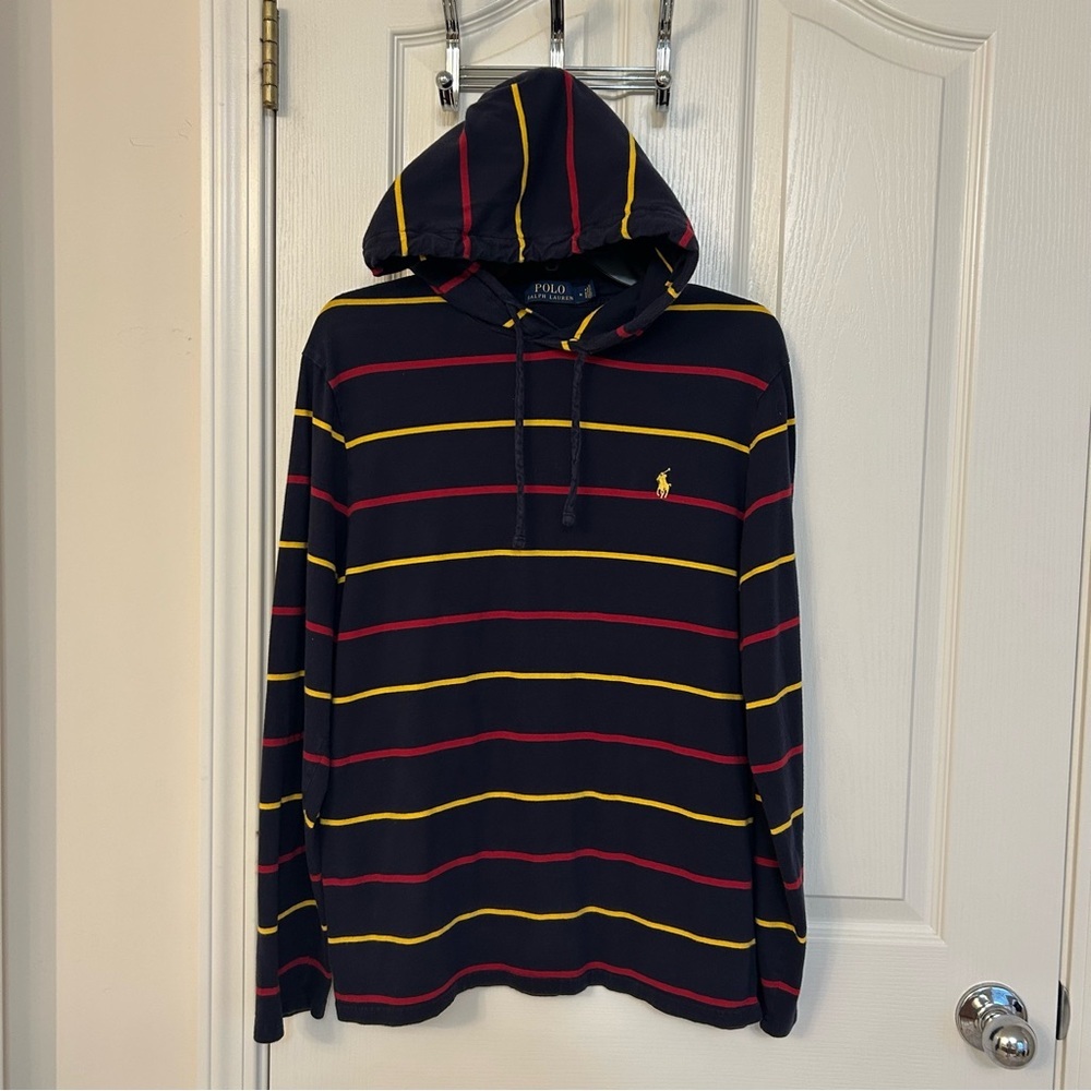 Polo Ralph Lauren Striped Cotton Hooded Long-Sleeve Hoodie in Ink Multi Size M - Picture 5 of 7